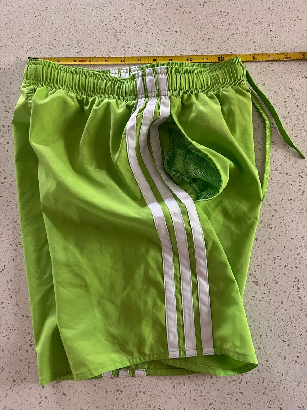 adidas Neon Green Athletic Shorts with White Triple Stripes